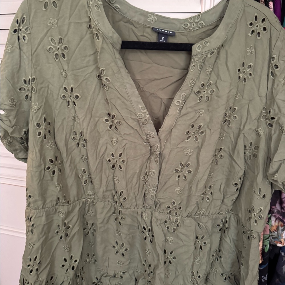 Torrid Green Buttoned Embellished Blouse with Mandarin Collar